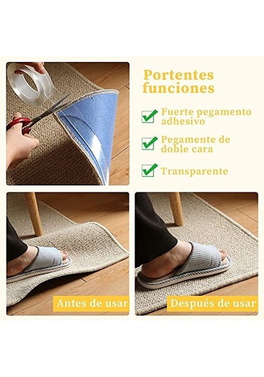 Geeroyoo 5m Yenilenebilir Suya Dayanıklı Nano Çift Taraflı Bant - Duvar, Halı Sabitleyici, Mutfak Ve Dış Mekan Uygun, İz Kalmaz, Kırpılabilir, Kauçuklu Tutucu Diğer
