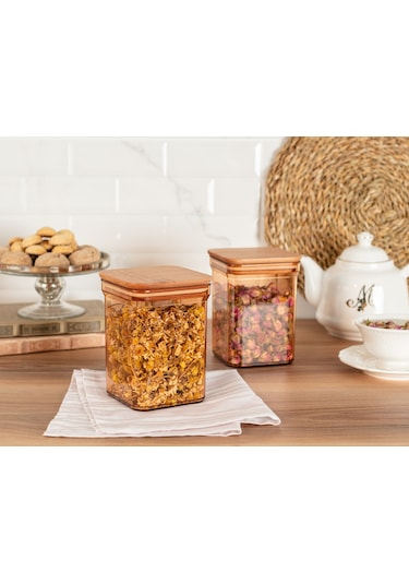Madame Coco Kaviera 1000ml Ahşap Kapaklı Saklama Kabı 2'li 1ksakl0432 Diğer