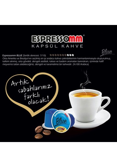 Espressomm® Premium Blue Alüminyum Kapsül Kahve Kafeinsiz 10 Adet