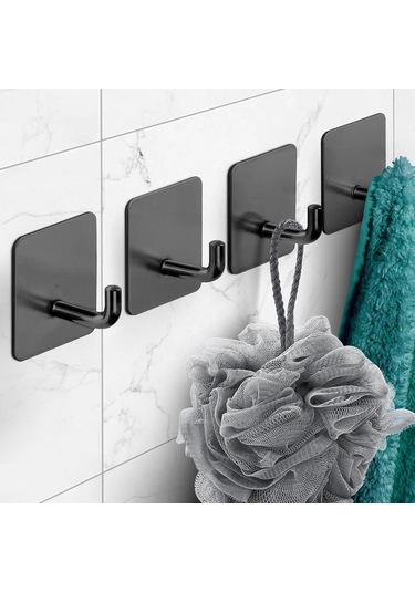 4 Adet Duvara Monte Kanca 304 Paslanmaz Çelik Asma Kancaları Mutfak Banyo Yatak Odası İçin Siyah