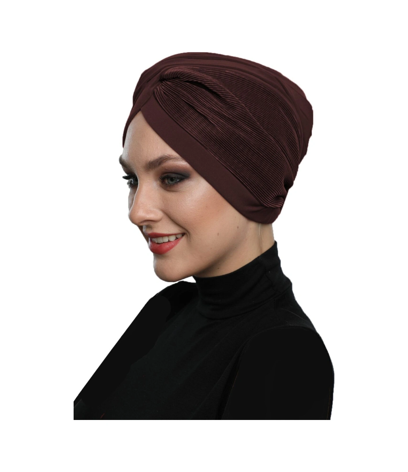 Çapraz Plise Kahve Hazır Türban Tesettür Havuz Bonesi Kahve