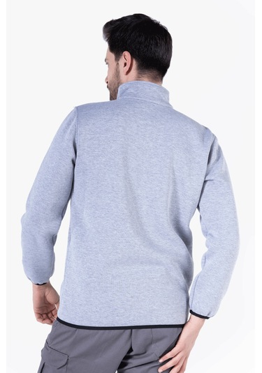 3 İplik Dik Yakalı Fermuarlı Sweatshirt Gri Melanj