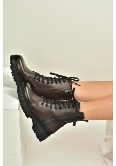 Fox Shoes V555589103 Kahverengi Hakiki Deri Bağcıklı Postal Bot Kahverengi