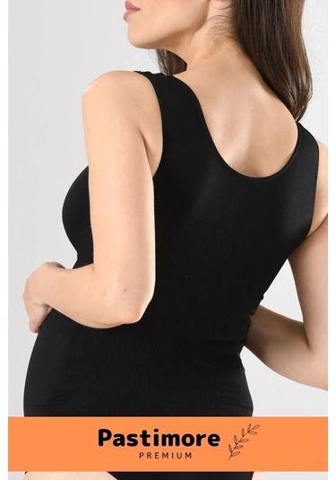 Özel Üretim Esnek Rahat Dayanıklı V Yaka Kadın Kalın Askılı Hamile Atlet Siyah