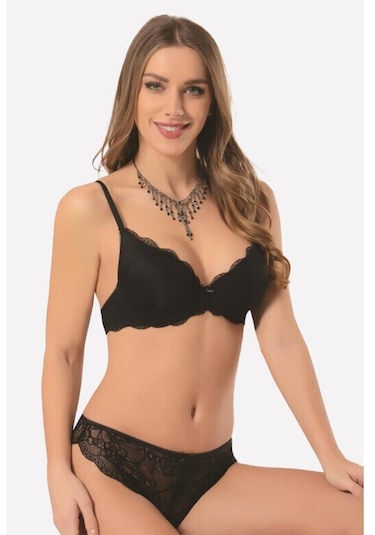 Nbb Kadın Siyah Dantelli Destekli Sütyen Külot Takım