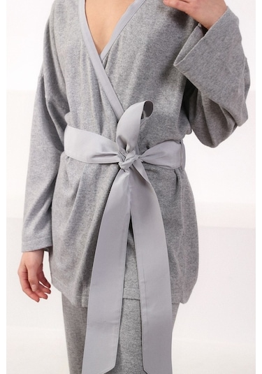 Ferraro A.Gri Yırtmaçlı Kaşmirli Kadın Triko Pantolon Gri