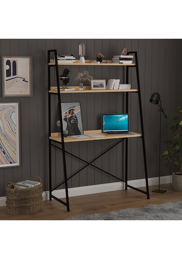 Metal Kitaplıklı Çalışma Masası-metalkçm01-safir Meşe Safir Meşe