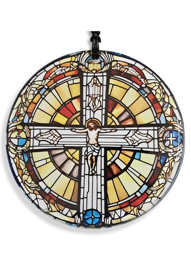 23 Cm Çap - Çarmıha Geriliş Vitray Görünüm Füzyon Cam Duvar Süsü