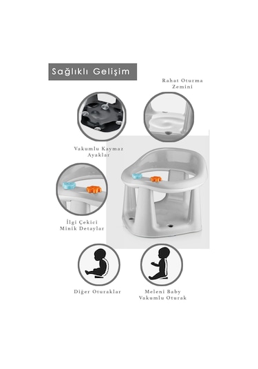 Bebek Banyo Oturağı - Vakum Tabanlı Bebek Mama Oturağı Gri