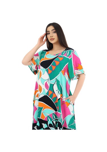 Schık Kadın Viskon Yarım Kol O Yaka Cepli Fırfırlı Elbise Yeşil Yeşil