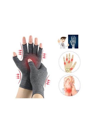 Qingmipy Eklem Ağrısı Ve Şişliği Azaltan Yarı Parmaklı Rahat Eldiven - Gri, Boyut L