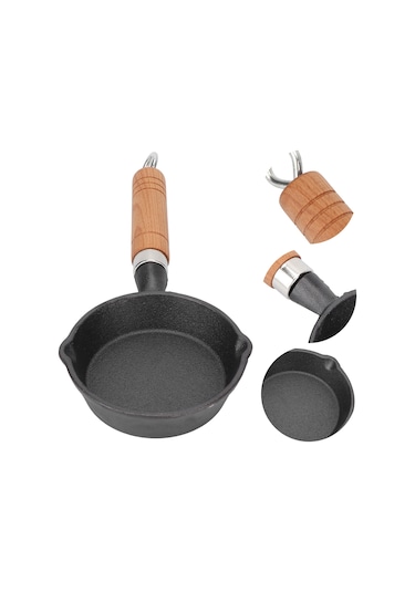 Hangfox 10cm Demir Tava, Ergonomik Ahşap Saplı, Düz Tabanlı, Tüm Ocak Tiplerinde Kullanılabilir, Yumurta-pankek Pişirmek İçin Dayanıklı Fritöz