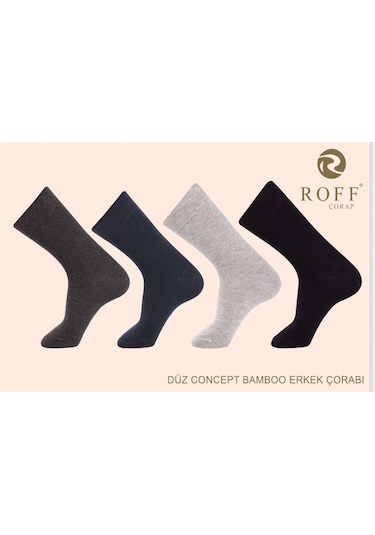 Roff Erkek Bamboo Soket Düz Çorap 14009 - 6 Adet Karışık Renk