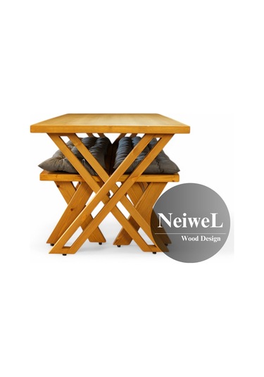 Neiwel Ken Doğal Ahşap Banklı Mutfak Ve Yemek Masası Takımı-100-240 Takım Açık Ceviz