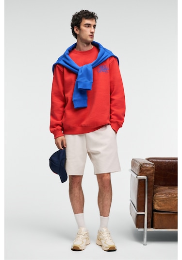 Grimelange IRVING Erkek Yuvarlak Yaka Göğsü Ve Önü Regular Fit Kiremit Rengi Sweatshirt