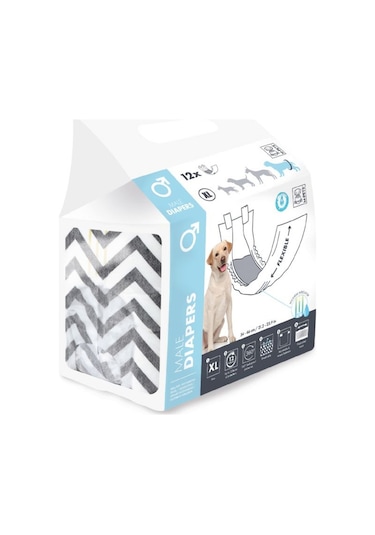 M-Pets Diapers Erkek Köpekler İçin Külot Xlarge 12'li