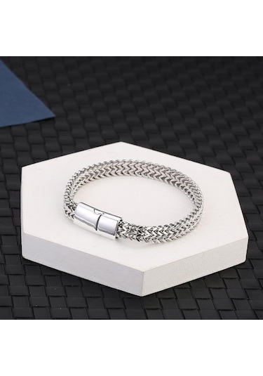 Gümüş Titanyum Çelik Yılan Zincir Manyetik Toka Erkek Takı Bilezik Bileklik Moda Takı 23cm