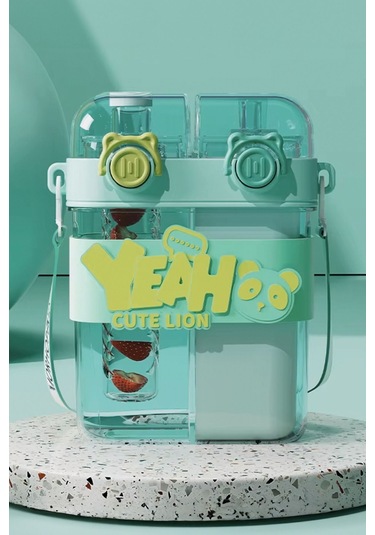 Dekorasyaa Yeah Çift Bölmeli Suluk - Mavi Renkli Boyun Askılı Çift İçimli - Bpa İçermez Mavi