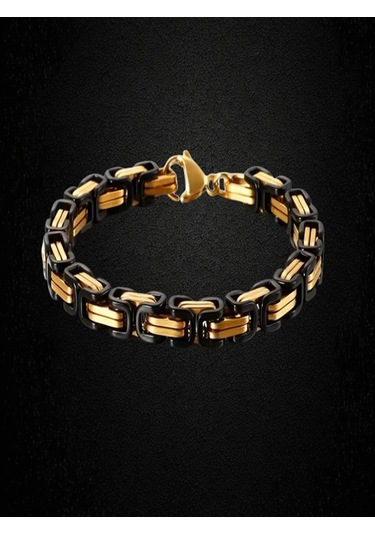 Çelik Kolye Kral Zincir Model 0.5 Mm Kalınlık 55 Cm Uzunluk Bizans Bağlantı Altın Sarısı Gold Siyah Black Gold - Siyah