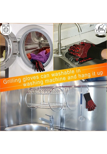 Hangfox 800 C Isı Dayanıklı Izgara Eldiveni - Kırmızı 30cm - 2 Adet - Ev/manav/grill Kullanıma Uygun Çok Renkli