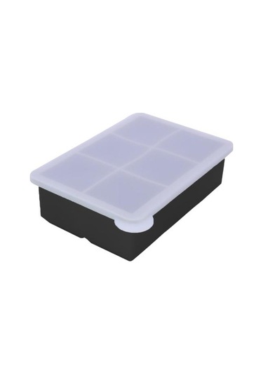 Kapaklı Büyük Kare Buz Küpü Tepsisi İstiflenebilir Yer Tasarruflu Buz Yapıcı Siyah