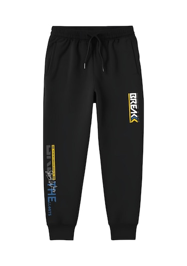 Break Baskılı Çift Cepli Erkek Çocuk Jogger Eşofman Altı Siyah