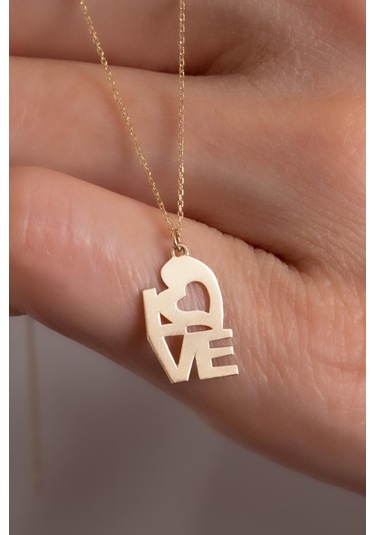 14 Ayar Altın Love Sevgi Kolye Sarı Altın