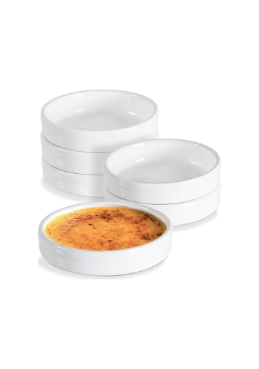 Ramekinler 4 Oz, Creme Brulee Ramekinler Fırına Uygun Seramik Sığ 6'lı Paket Beyaz
