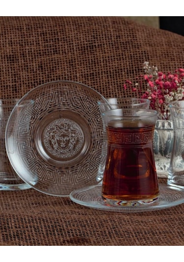 12 Parça Çay Seti - Paşabahçe Heybeli Antik Desen Şeffaf