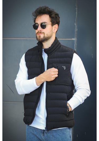 Doxfa Suya Dayanıklı Cepli Fermuar Detaylı Dik Yaka Erkek Şişme Yelek Siyah
