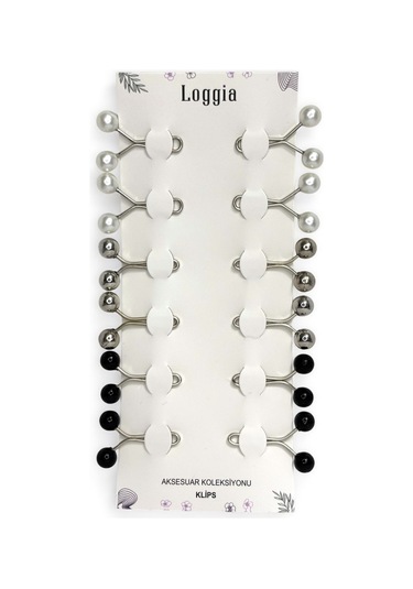 Eşarp Şal Klipsi 12 Adet Inci Model Klips 4 Beyaz - 4 Siyah - 4 Gümüş Kadın Tesettür Aksesuar Siyah - Beyaz - Gümüş
