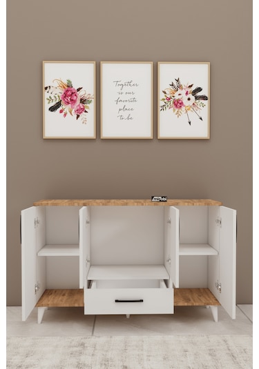 Nedudo Kahve Köşesi Çok Amaçlı Dolap 4 Kapaklı 1 Çekmeceli Kiler Mutfak Dolabı Beyaz Atlantik Beyaz - Atlantik Çam