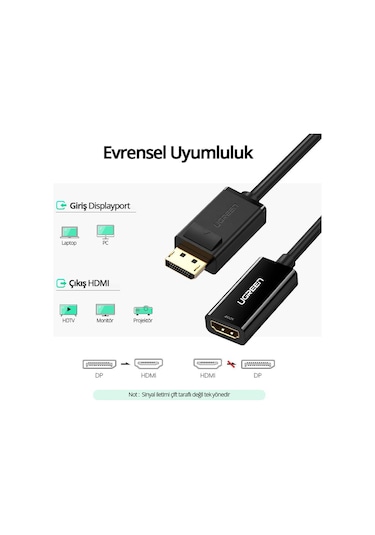 Ugreen 40363 Displayport To 4K Hdmi Dönüştürücü Adaptör. Siyah