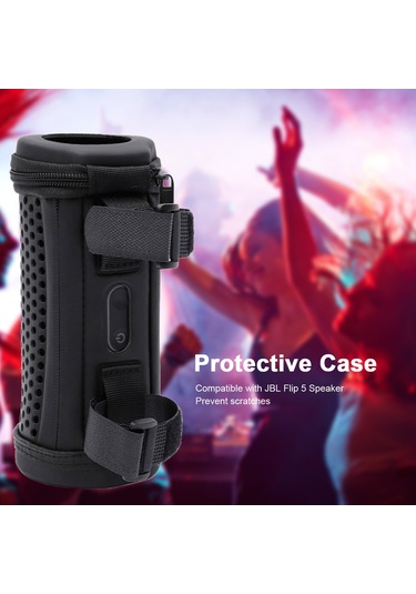 Kosona Jbl Flip5 İçin Siyah Eva+pu Deri Sabit Taşıma Kılıfı, Eldiven Kordonu Ve Dağcı Kanca İle Ses Geçirgen Delikli Tasarım