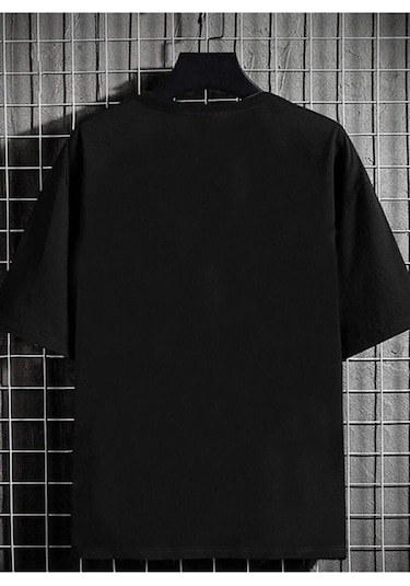 Erkek Siyah Oversize Chıcago Baskılı Örme T-shirt Siyah-66617
