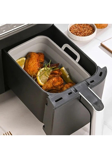 Kahverengi Katlanabilir Fırın Tavası Silikon Hava Fritöz Mikrodalga Fırın Gıda Sınıfı Özel Dikdörtgen Fritöz Fırın Tavası Saklaması Kolay Kahverengi