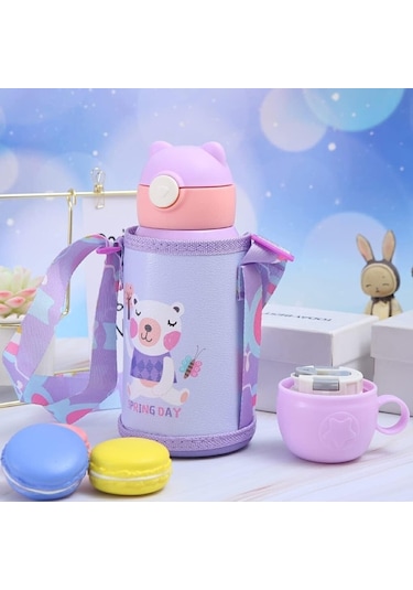 Yucama Vakumlu Matara Çocuk Paslanmaz Çelik Yalıtı Mlı Şişe Termal Tutucu - Aslan 500 Ml Mor