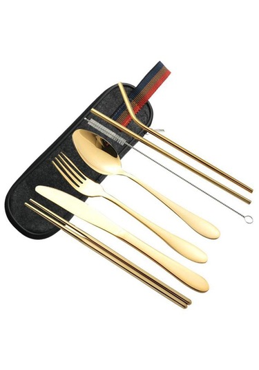 Homyl Paslanmaz Çelik Batı Bıçağı Çatal Paketleme Altın