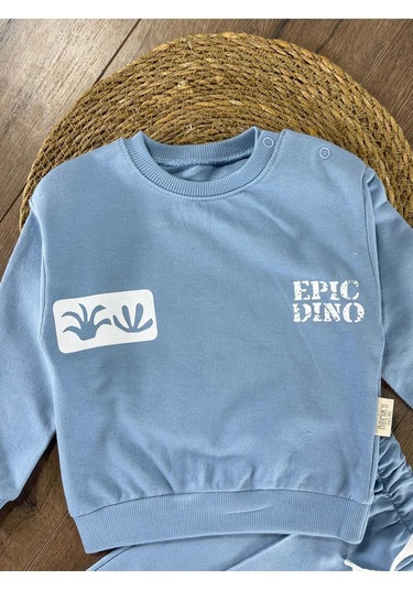 Dino Baskılı Relaxed Eşofman Takımı Mavi