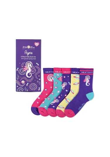 Milk&moo Ayris Çocuk 5'li Çorap Seti, Beden 31-35, Renkli Ve Rahat Tasarım Mor