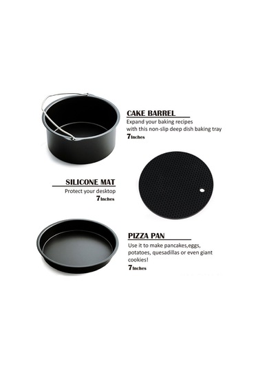 Qingmipy Hava Fritözü Aksesuar Seti - 7 İnç Fritöz Sepeti Ve Pizza Taşı, Çeşitli Yemekler İçin Dayanıklı, Anti Yapışkan Malzeme