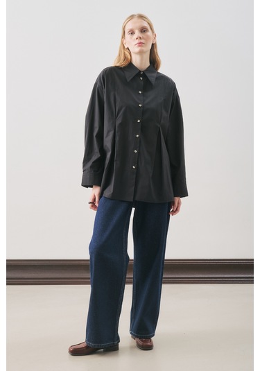 Parçalı Tasarım Gömlek Siyah Siyah