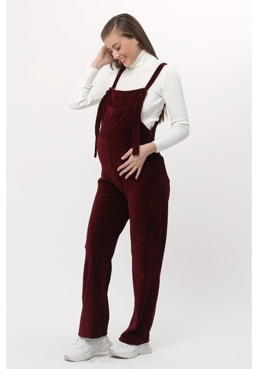 Luvmabelly Myra6113 - Bordo Kadife Hamile Salopet-Bordo