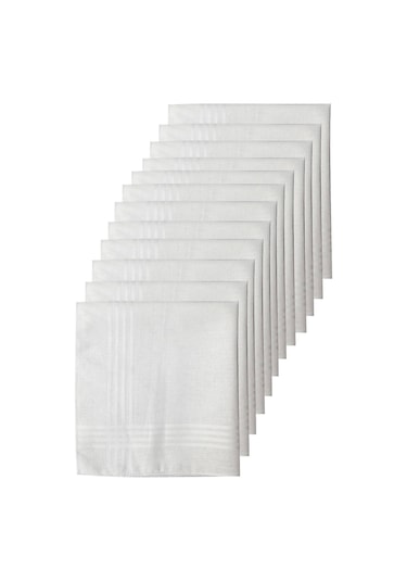 12li Paket Klasik Cep Hediyelik Bayram Mendili %100 Pamuklu 30x30 Cm Beyaz