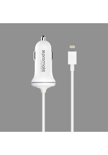 Promate Iphone Lightning Araç Çakmak Şarj Cihazı MFI Onaylı Beyaz