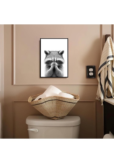 Kangvka Ev Dekorasyonu Duvar Sanatı: 4'lü Komik Hayvanlar Zürafa, Köpek, Fil Tuval Posterleri - Banyo, Duş Odası - 25x20 Cm Siyah