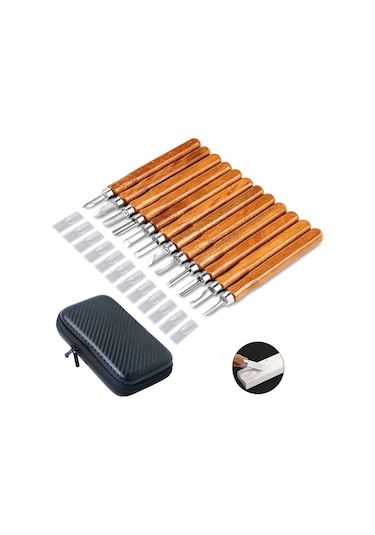 12 Adet Ahşap İşleme Kesici Seti, Oyma Dıy Ahşap İşleme Kesici Seti, Depolama Çantası İle Çok Fonksiyonlu Ev Oyma Kesici Seti