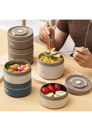 Ulzyvf Yemek Termosu - Paslanmaz Mikrodalga Kutusu, Kahverengi, 420ml Kahverengi