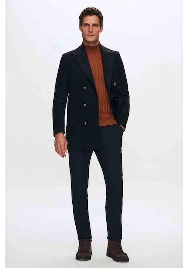 Ds Damat Regular Fit Lacivert Denizci Metal Düğme Detaylı Kaşe Kaban 1HF08ORT10005 Lacivert