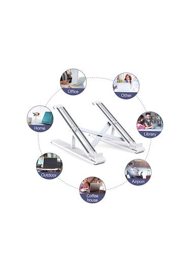 Yuntech01 Alüminyum Katlanabilir Laptop/tablet Stand - Ergonomik Yükseklik Ayarı, Soğutma Özelliği - 8-17.3 İnç Uyumlu Gümüş